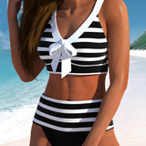 Victoire - Bikini rayé taille haute