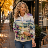 Aurore - Cardigan zippé à imprimé chardons aquarelle