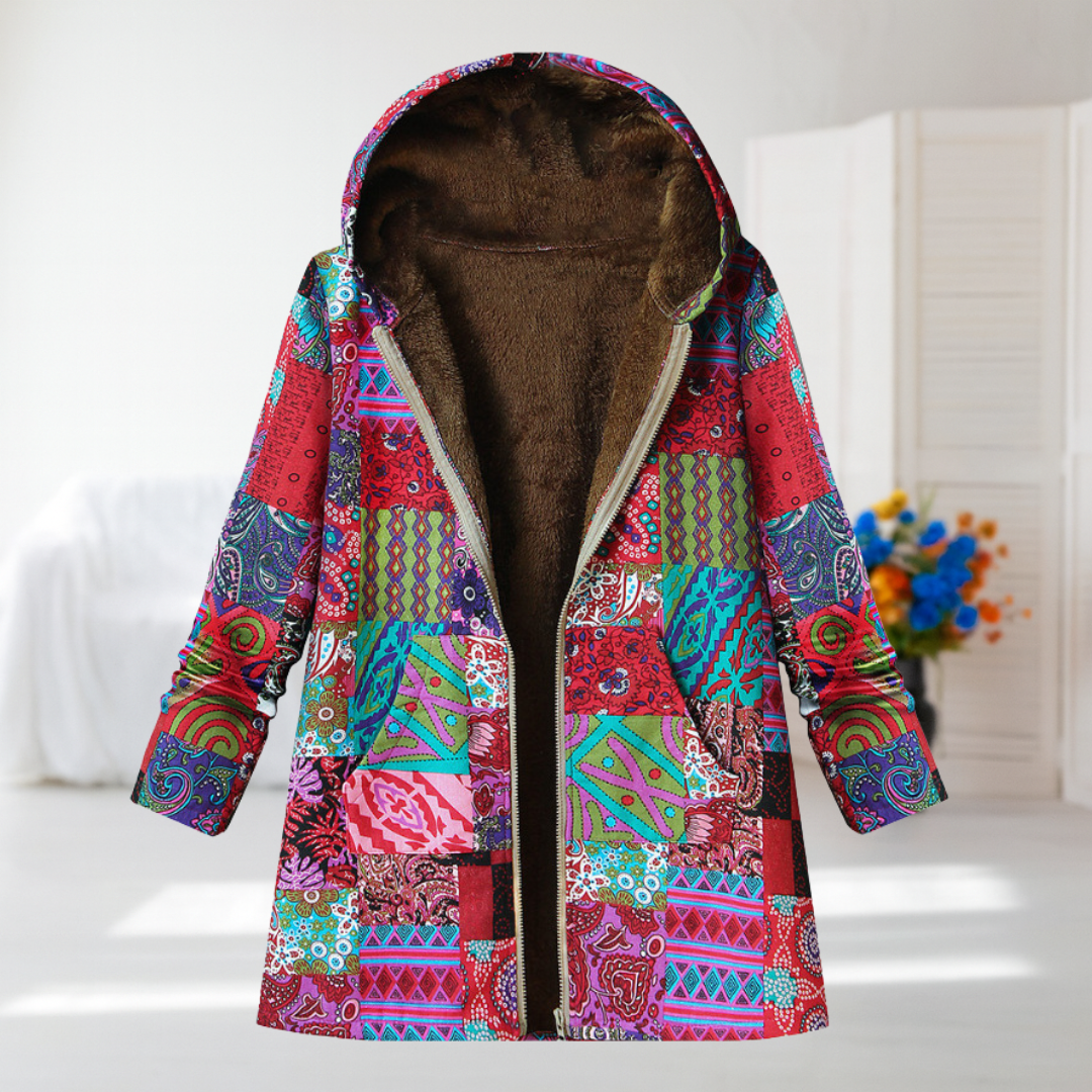 Constance - Manteau patchwork rose et turquoise