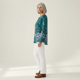 Yolande - Pull turquoise à fleurs