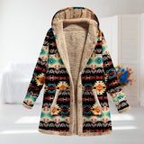 Pétronille - Manteau à motif aztèque, noir et turquoise