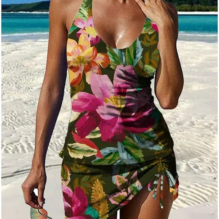 Fiesta – Tankini graphique fleuri avec short, effet ventre plat