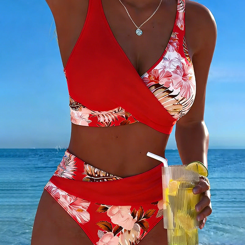 Lorraine - Bikini avec imprimé floral contrastant et fente