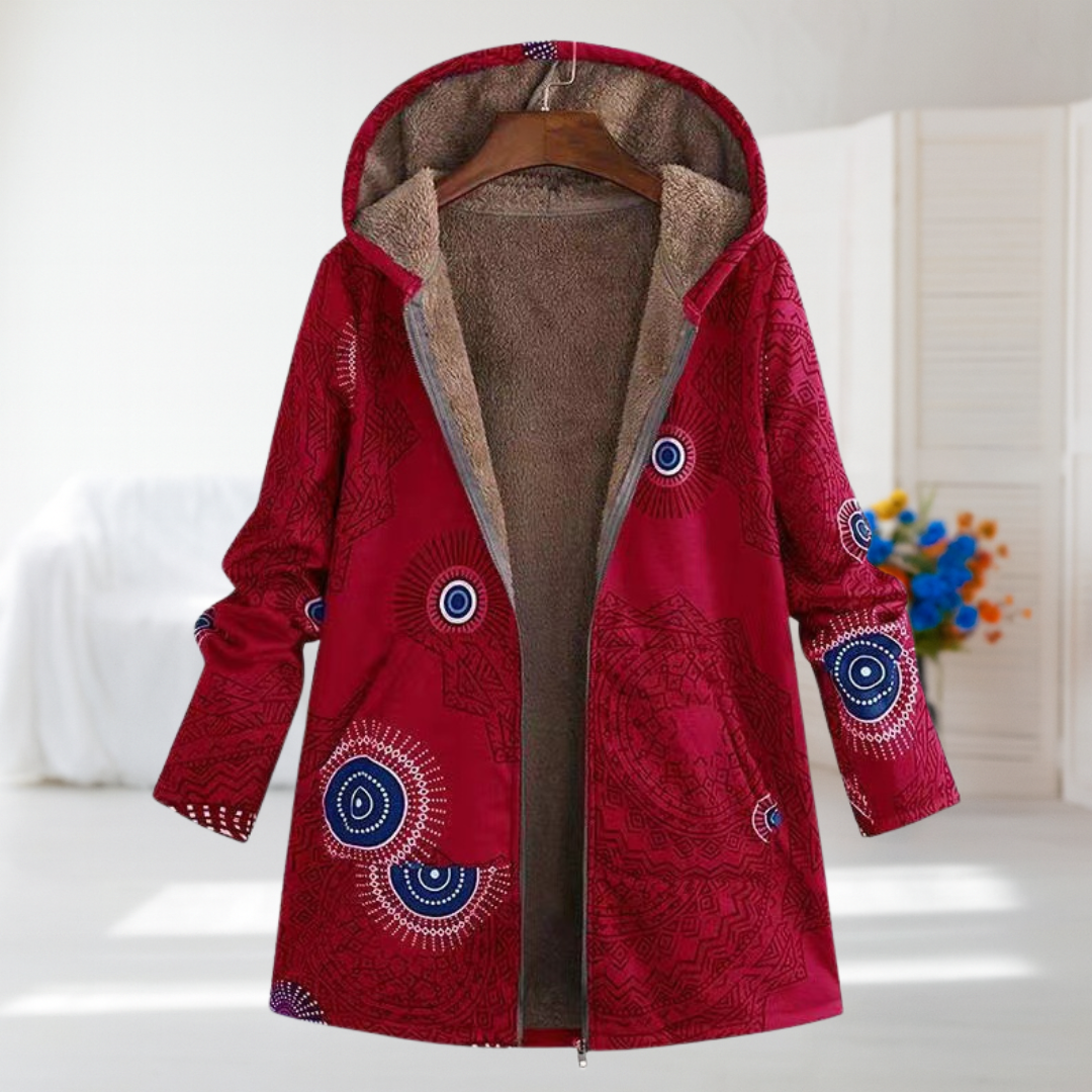 Alix - Manteau rouge à motif mandala