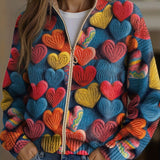 Madeleine - Cardigan zippé à cœurs multicolores