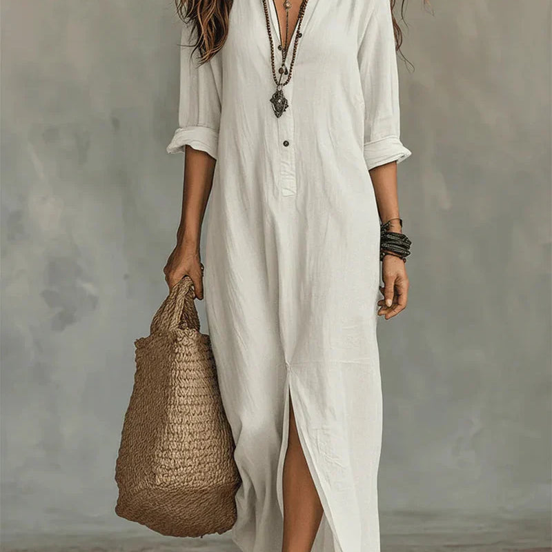 Céline - Robe Maxi Noire Ample avec Boutons