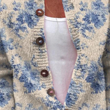 Noémie - Cardigan beige à fleurs bleues