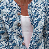 Lucienne - Cardigan blanc à feuillages bleu marine