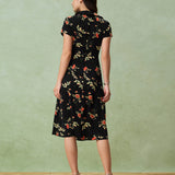 Gloria - Robe Midi Noire Fleurie