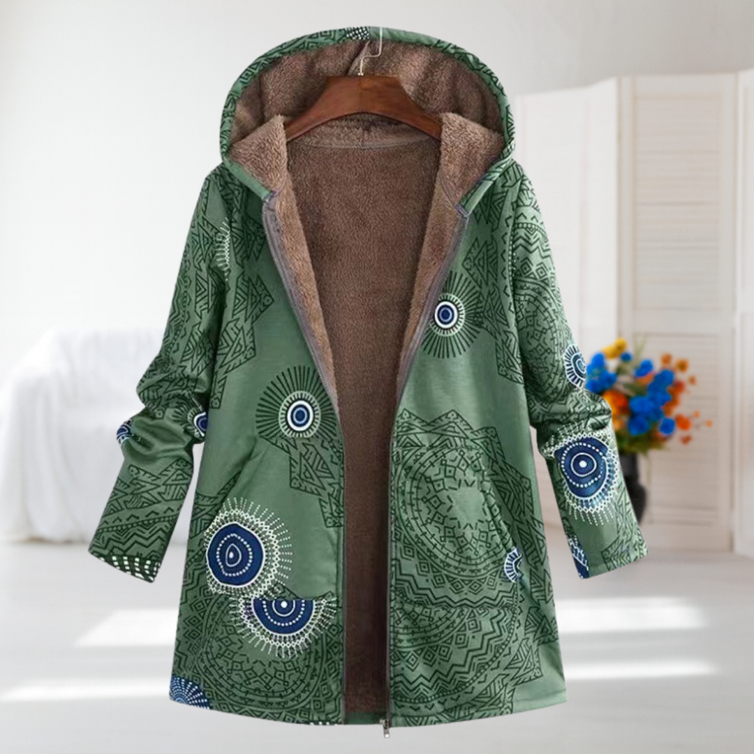 Lucile - Manteau vert à motif mandala