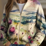 Aurore - Cardigan zippé à imprimé chardons aquarelle