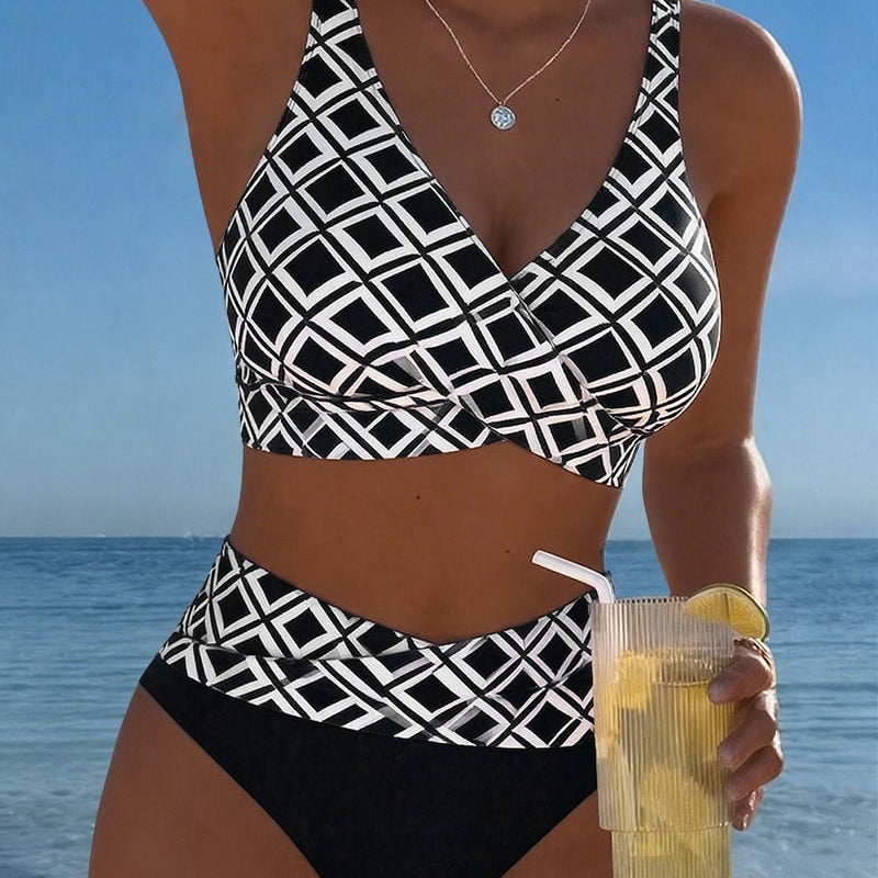 Sixtine - Bikini Deux Pièces Avec Soutien-Gorge En Découpe Et Motif Diamant