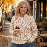 Danielle - Cardigan zippé à imprimé floral crème