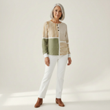 Lucie - Pull patchwork vert et jaune moutarde