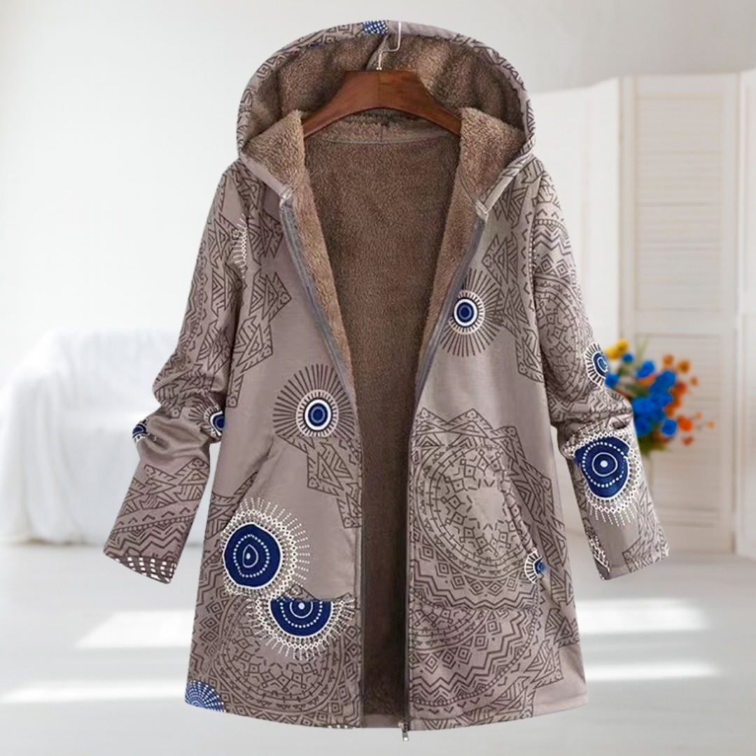 Mathilde - Manteau taupe à motif mandala