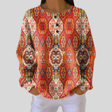 Séverine - Pull à motif ethnique rouge et orange