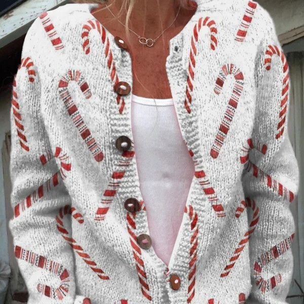 Tiphaine - Cardigan de Noël à motif de sucres d'orge
