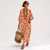 Isaure - Kaftan Corail Étoiles