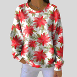 Thaïs - Pull blanc à poinsettias rouges
