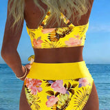Lorraine - Bikini avec imprimé floral contrastant et fente