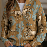 Capucine - Cardigan zippé à imprimé chevaux et cactus