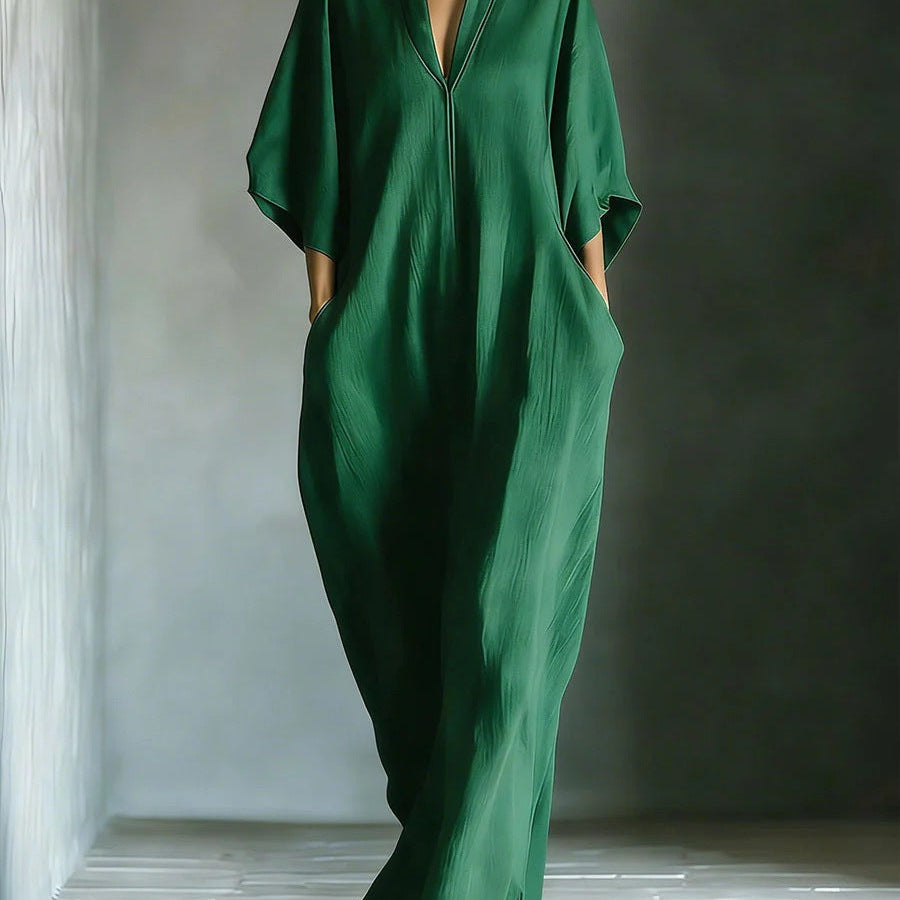Aline - Robe longue avec manches 3/4 et décolleté en V