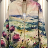 Aurore - Cardigan zippé à imprimé chardons aquarelle