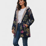 Gabrielle - Manteau bleu marine à fleurs de lotus