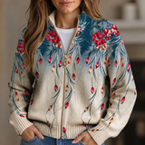 Gabrielle - Cardigan zippé à plumes de paon en dégradé
