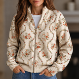 Danielle - Cardigan zippé à imprimé floral crème