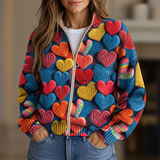Madeleine - Cardigan zippé à cœurs multicolores