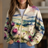 Aurore - Cardigan zippé à imprimé chardons aquarelle