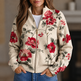 Pénélope - Cardigan zippé à imprimé roses aquarelle