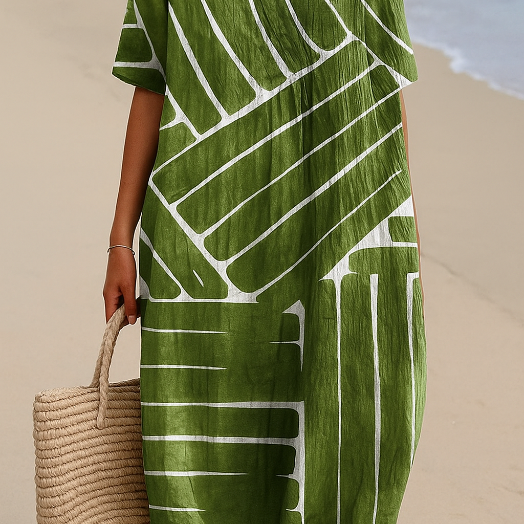 Eira - Robe Verte avec Motif Géométrique