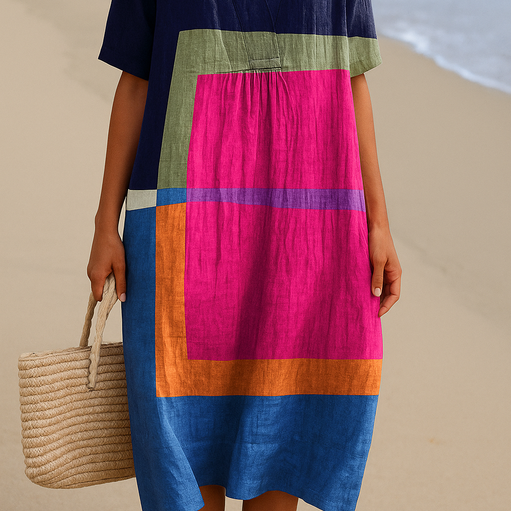 Isadora - Robe de Blocs Colorés Vibrants