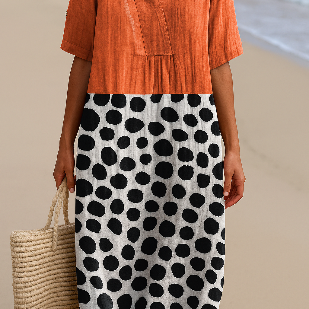 Pénélope - Robe Orange avec Points Contrastants