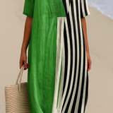 Noémie - Robe Verte Vibrante avec Rayures Noires