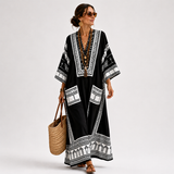Marlène - Kaftan Noir Brodé