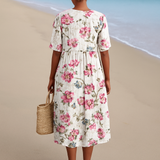 Sylvie - Robe Fleurie Vintage Style Lin