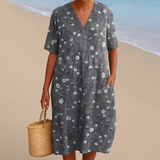 Marie - Robe Florale en Charbon avec Accents Blancs