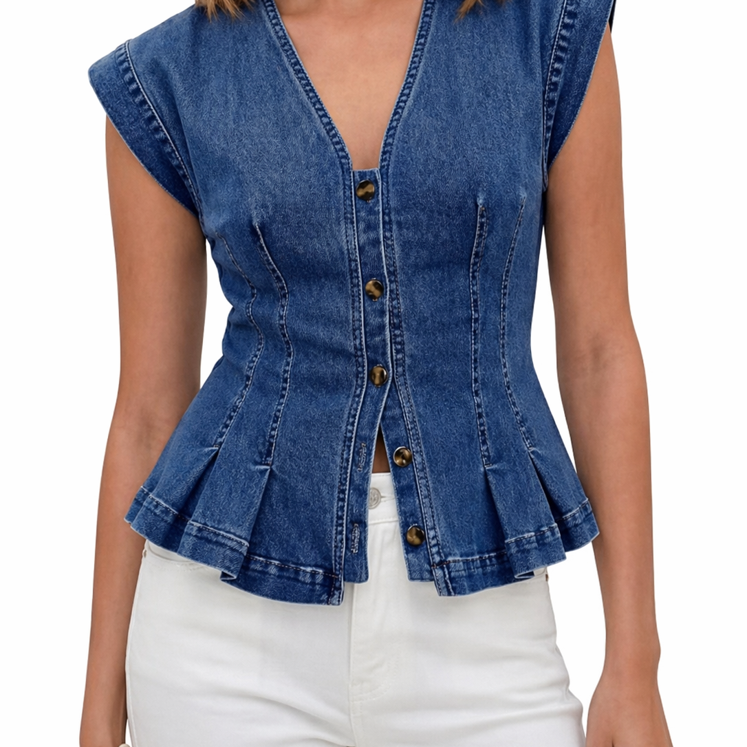 Virginie - Top en Denim avec Décolleté en V