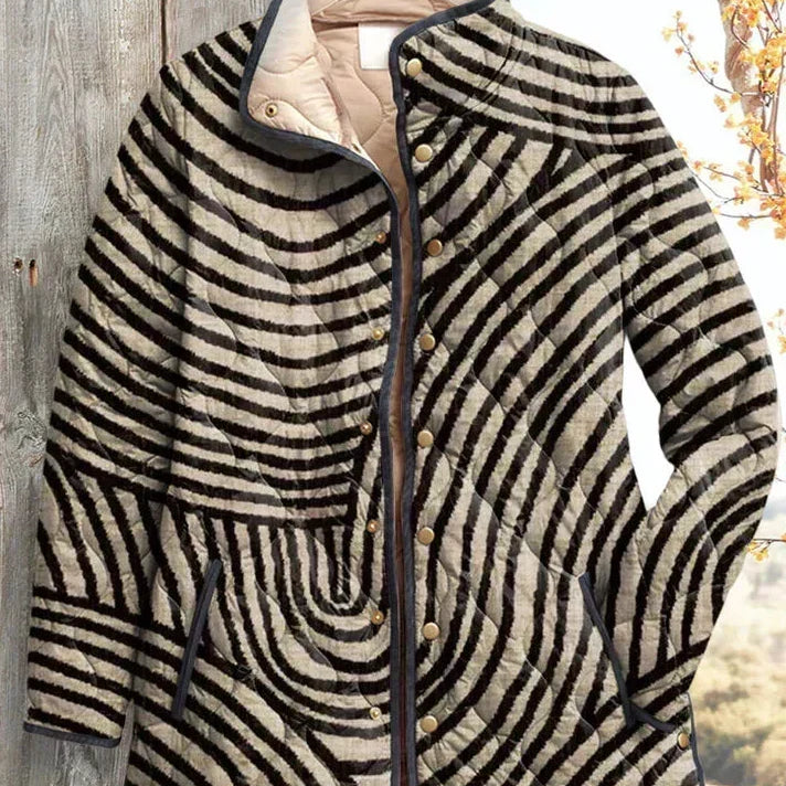 Émilie - Veste matelassée à fines rayures noir et crème