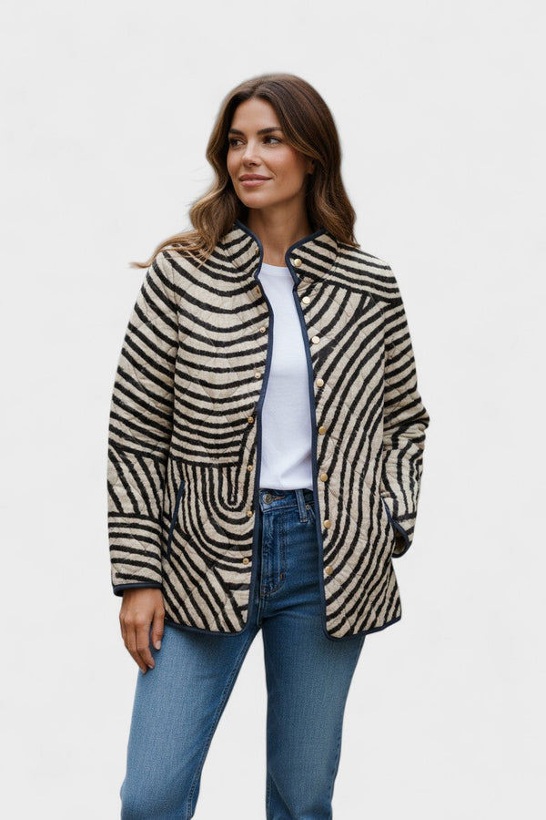 Émilie - Veste matelassée à fines rayures noir et crème