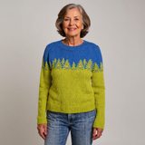 Angéline - Pull vintage à sapins, bleu et jaune citron