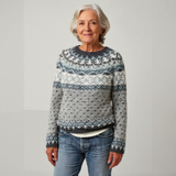 Viviane - Pull d'esprit vintage gris à empiècement jacquard blanc