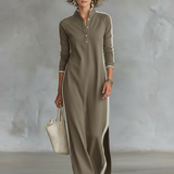 Eugénie - Robe Maxi en Sweat avec Col Boutonné