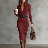 Éloïse - Robe Midi en Tricot à Col V Slim Fit