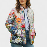 Georgette - Veste matelassée crème à fleurs des champs