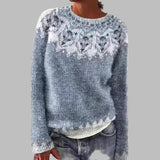 Christiane - Pull vintage gris bleuté à empiècement blanc
