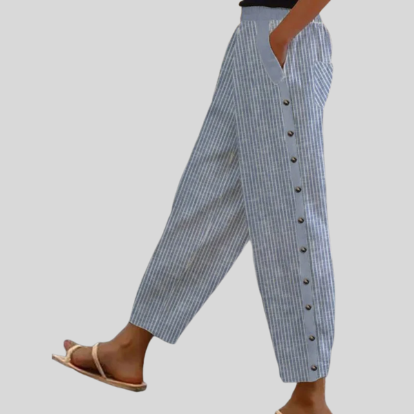 Aline - Pantalon à Boutons Rayé